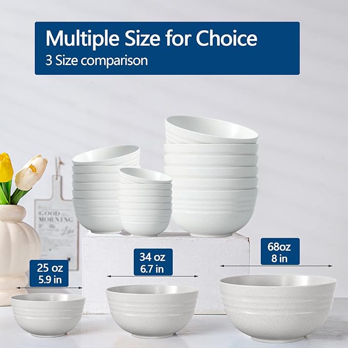 Homestockplus 【Non Ceramic】 68 Oz Salad Bowls,Large Serving Bowls 6 Pcs Unbreakable Ramen Bowl for Salad,Soup,Ramen,Noodle,Oatmeal,Snack Apply to Kitchen, Freezer,Dishwasher & Microwave Safe
