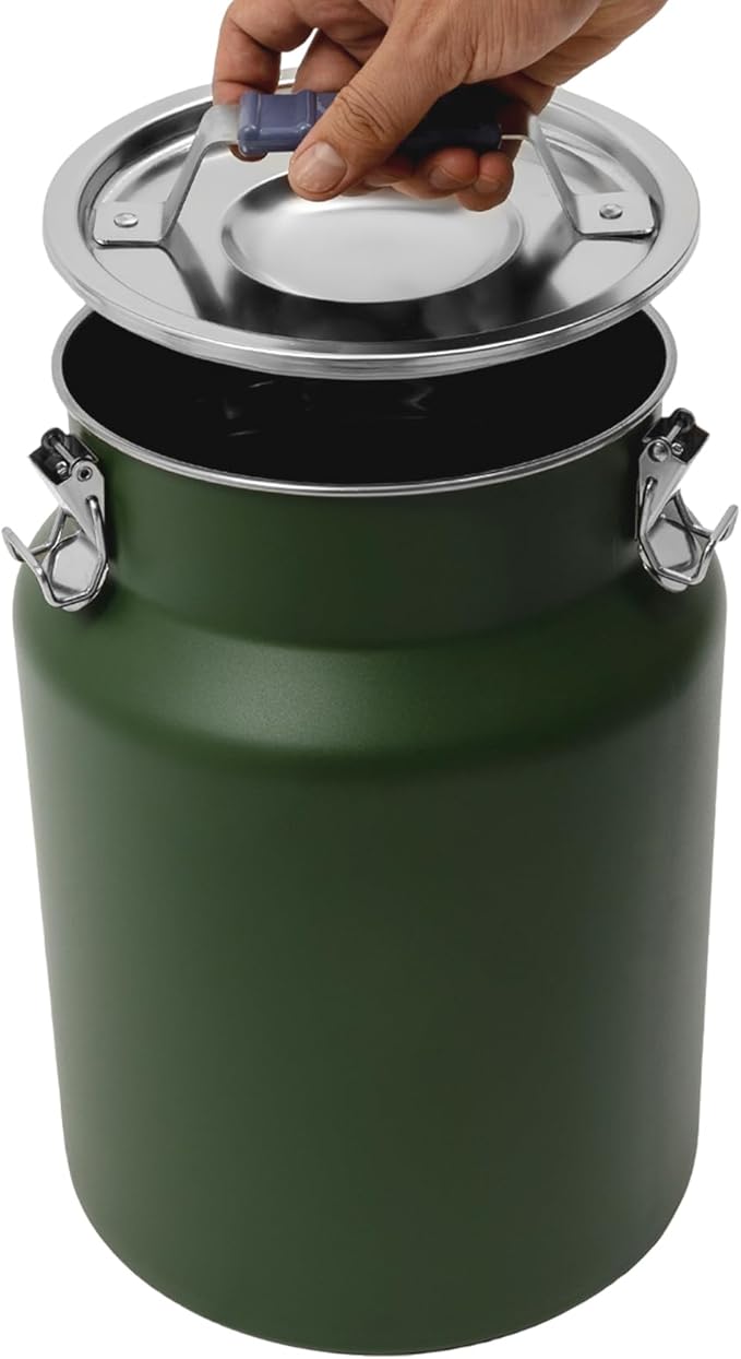 Sealed Rice Storage Container, 12L/3gal Stainless Steel Kitchen Food Storage Bin with Lids Locking Clamp, Airtight Canisters Container for Flour Rice Cereal Grain Coffee Bean (Green)