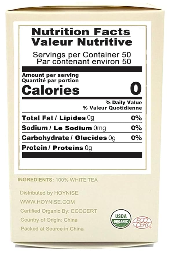 HOYNISE - Organic White Tea Loose Leaf - Moonlight White Tea - Naturally Smooth Flavor - High Elevation Grown - Rich in Antioxidants, 25 Cups/1.76oz