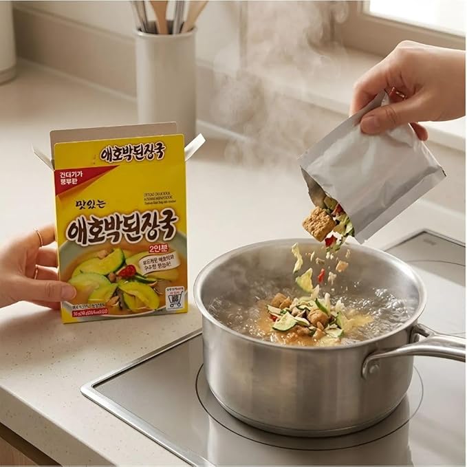 BENEPISYO Instant Zucchini Soybean Paste Soup (Doenjang-guk), Serves 2, Authentic Korean Miso Style Stew, Quick 2-Minute Meal, 1.27 oz (36g), Rich & Savory, 오뚜기 간편한 애호박 된장국 2인분