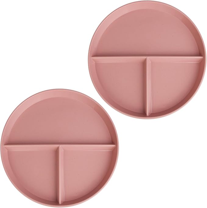 9 Inch Divided Plates for Adults, 2 Pcs Portion Control Plate, Reusable Dinner Plates Dishwasher and Microwave Safe (Color pink)