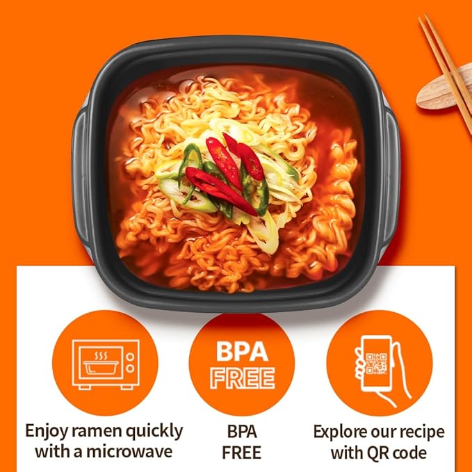 Seoul Ramen Hybrid Cooker | Microwave Ramen in 6 Minutes | Perfect for Korea Ramen, Small Kitchen, or Office | Dishwasher-Safe, Microwaveable, BPA-Free (6 Pack) (Orange)