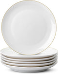 BTaT- White Porcelain Dinner Plates with Gold Rim, Set of 6, 10.5", Porcelain Dinner Plates