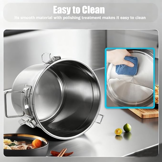 12L/3.2 Gal Stainless Steel Airtight Food Storage Canister, 304 Stainless Steel Storage Bucket with Lid & Handles, Leakproof Rice Grain Container, Sugar, Flour Storage Bin for Kitchen, Restaurant