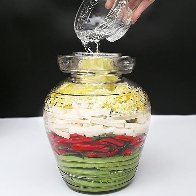Glass Jar with Lid 2.5 Liter Fermentation Jar, Wide Mouth Large Fermenting Kit Crock with Water Seal Airlock Lid, Pickle Jar for Pickles Kimchi, Sauerkraut, Kombucha, Wine Brewing