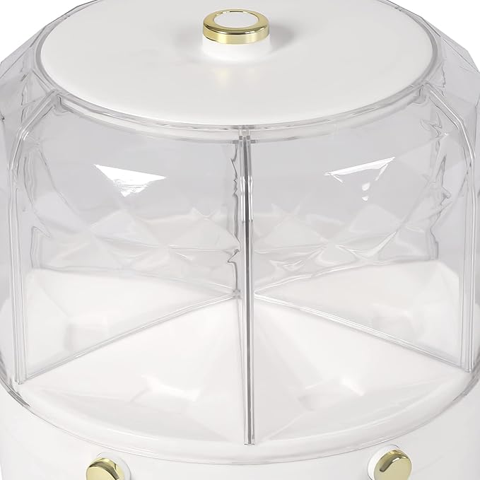 Grain Storage Container Dispenser, 6 Grids rice dispenser rotating, 360° rotating food dispenser One-Click Output rice Storage Round Grain Dispenser Kitchen (White Gold Plated 1.1kg)