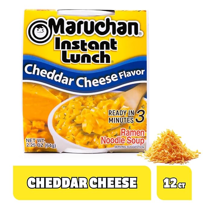 Maruchan Instant Lunch Ramen Noodles, Cheddar Cheese Flavor – Japanese-Style Instant Noodle Soup, Easy Meal Ready in 3 Minutes – 2.25 Oz. (12 Pack)
