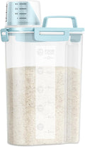 LEAWALK Airtight Rice Storage Container, 3 to 5Lbs Cereal Dry Food Flour and Sugar Bin, Pet Dog Cat Food Dispenser with Measuring Cup, BPA Free Clear Plastic Kitchen and Pantry Organization Bin-Blue
