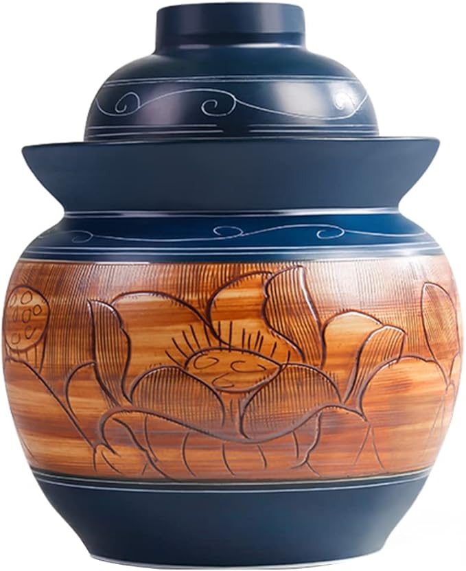 ZHOUXIAO Vintage Traditional Ceramic Pickle Jar Fermentation Crock Jar, Chinese Pickle Jar,Fermenting Tank with Water Seal Airlock Lid Stoneware Fermenter for Sauerkraut,Kimc 1.75KG