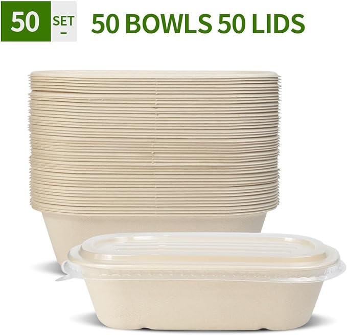 50 Pack 32 oz Disposable Meal Prep Containers Disposable Food Containers with Lids, Paper Togo Containers for Meal Prep, Lunch, Leftover (50 Bowls 50 Lids)