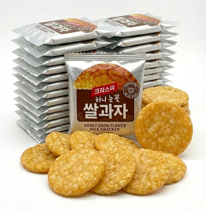 Korean Sweet & Crispy Honey Snow Flower Rice Crackers, Light Korean Snack, Individually Wrapped (Honey Rice Cracker - 8.5oz (240g))