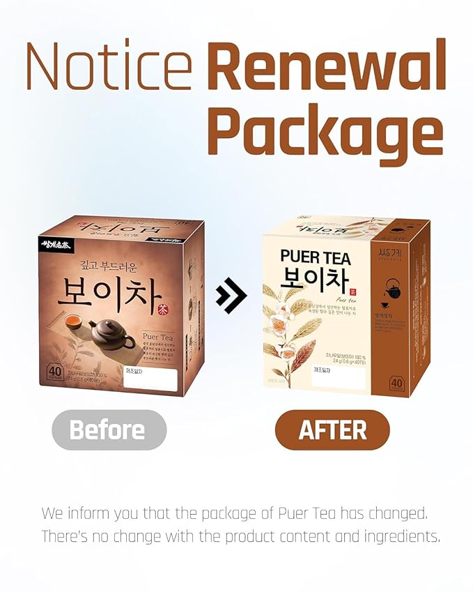Ssanggye Puer Tea 0.6g x 40 Tea Bags, Premium Korean Herbal Pu-erh Tea Hot Cold Brew Black Tea, Loose Leaf Oriental Soothing Savory Deep Herb Flavor 4 Seasons Daily Drink Made in Korea