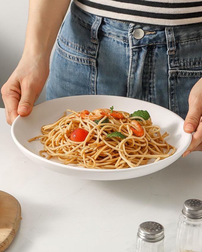 Stoneware Plate, 10 Inch Dinner Plate Set of 4,Dinnerware Set Plates for Steak, Noodless, Microwave, Oven, and Dishwasher Safe, White