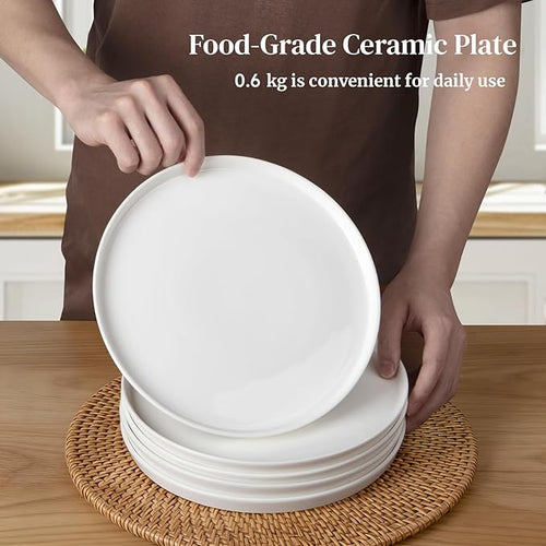 DOWAN 10" Porcelain Dinner Plates Set of 6, Ceramic White Dessert Plates Set for Salad, Pasta, Steak - Appetizer Plates, Dining Plates for Parties, Restaurant - Dishwasher & Microwave Safe - Gifts