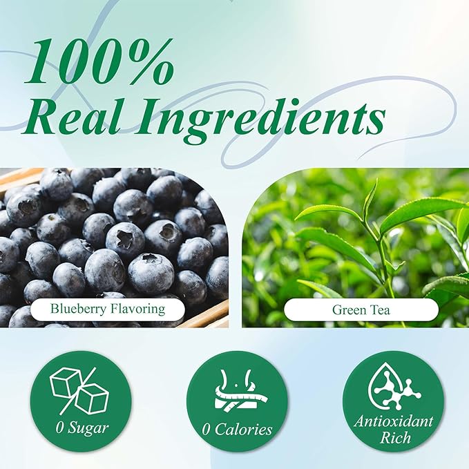 WT WEETEE Blueberry Green Tea Bags (100 Count) - Premium Smooth Green Tea with Rich Berry Aroma - Zero Sugar & Zero Calories - Perfect for Hot & Iced Tea