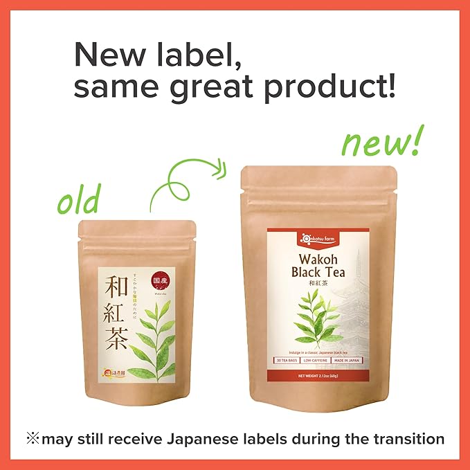 Onkatsu Farm Japanese Wakoh Black Premium Tea Bags, Bold Earthy Flavor, Hot or Iced, 30 Total Tea Bags