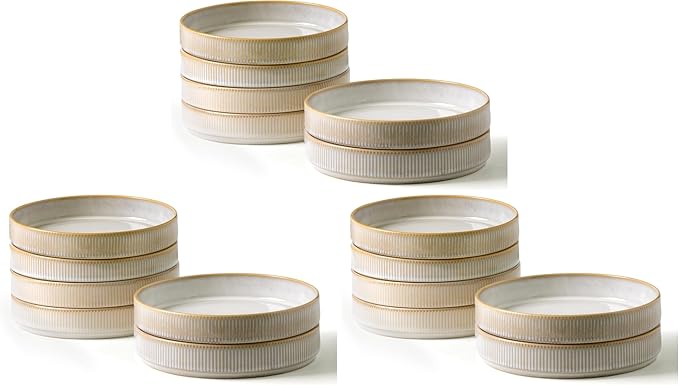 famiware Star 7.5" Pasta Bowls Set, Salad Bowl Set of 6, Double Reactive Glaze, Stackable, Perfect for Your Friend for Housewarming, Thanksgiving, Christmas, Cappuccino White (Pack of 3)