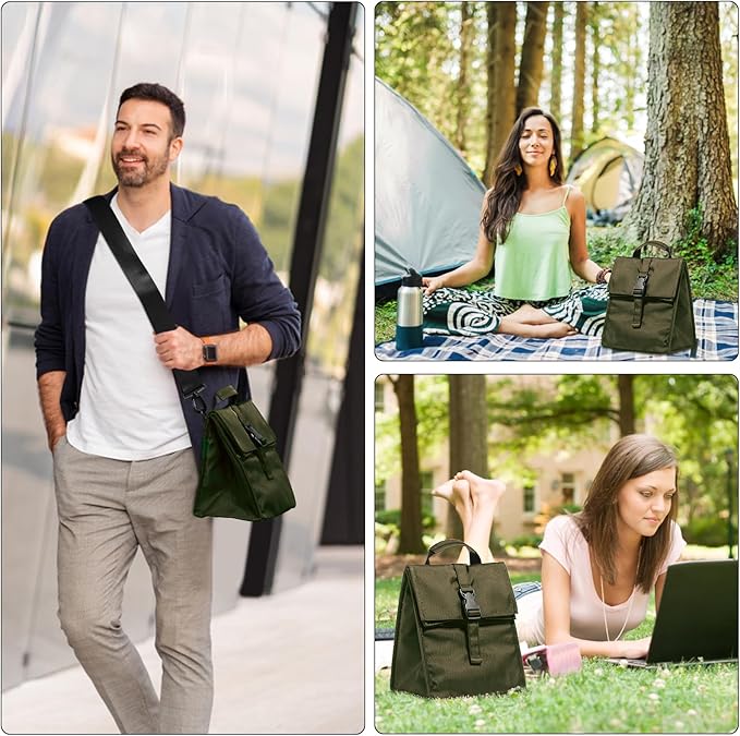 ZM-YOUTOO Insulated Foldable Lunch Bag- Lightweight Portable with Adjustable Shoulder Strap Lunch Box for Men, Women, Office, Work, Picnic, Hiking and Beach (Army Green(Soft Fabric))