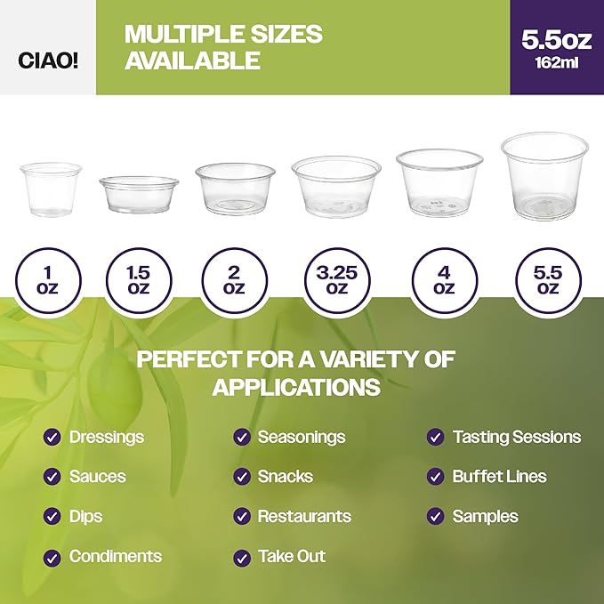CIAO! 5.5OZ PP Clear Portion Cup, Lids Sold Separately (Case of 2,500)