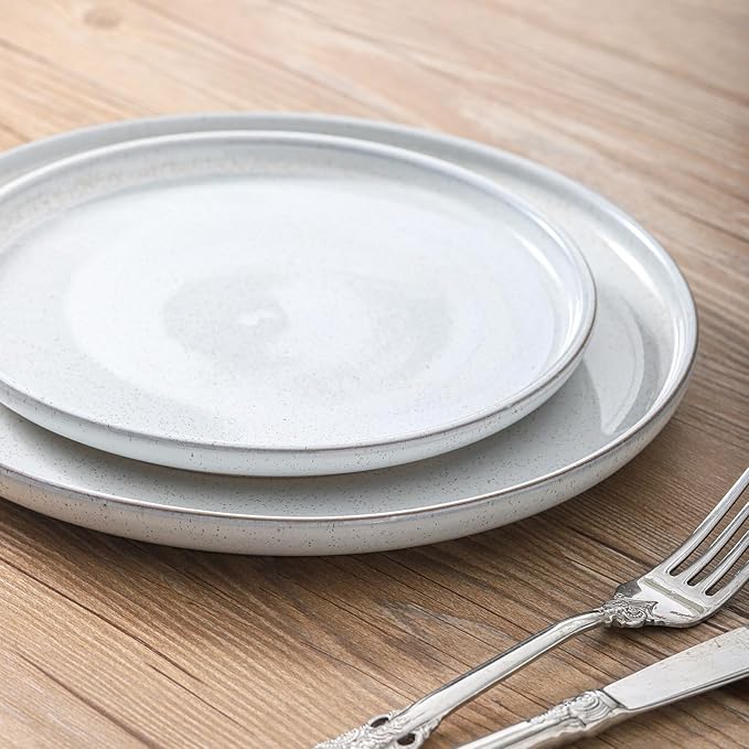 Ceramic Dinner Plates Set of 6,Stoneware 8 Inch,Microwave,Dishwasher and Oven Safe,Porcelain Dessert Plates for Pasta,Salad and Steak,Christmas Gift,Dishes for Kitchen,Scratch Resistant,White