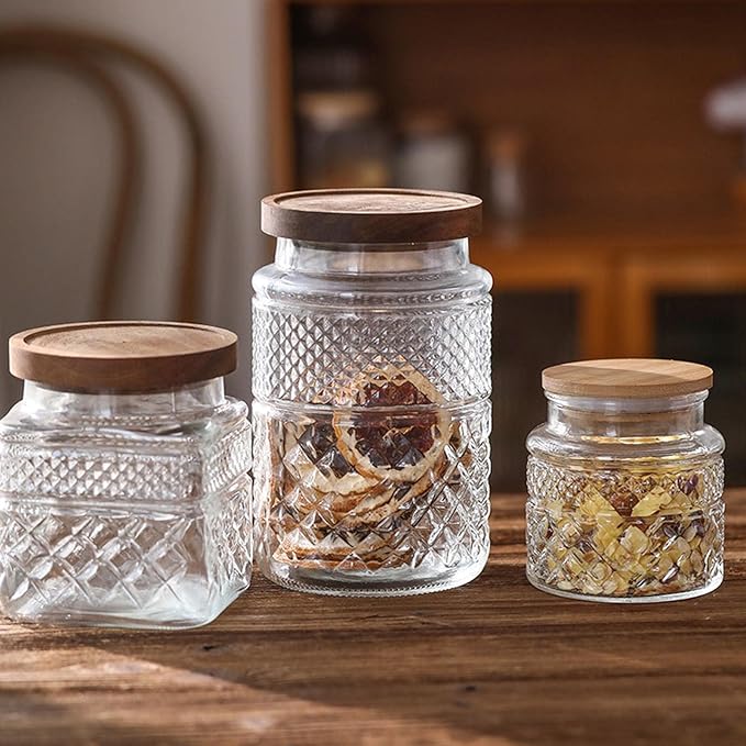 WMM 38 FL OZ Large Airtight Glass Storage Jars with Bamboo Lid - Vintage Food Containers for Candy, Snacks, Coffee, Tea, Nuts, Cereal - Kitchen Canisters