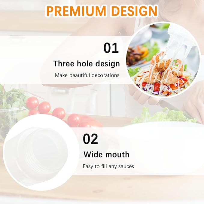 4 PCS 22 oz Plastic Squeeze Bottles For Sauces, Condiment Squeeze Bottles with 3 Holes, Sauce Squeeze Bottle, Suitable for Ketchup, Salad Dressing, Sauce, Condiments, Oil, Honey