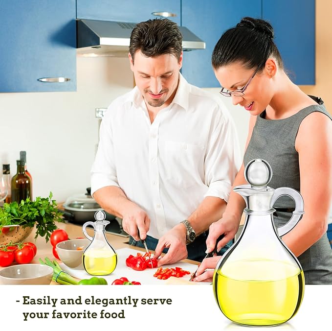 Zopeal 24 Pcs 12 oz Glass Oil Cruets with Stopper Bottle Vinegar Dispenser Small Salad Dressing Container Round Jar Glass Serving Syrup Bottles with Handle for Sauce Water Olive Oil