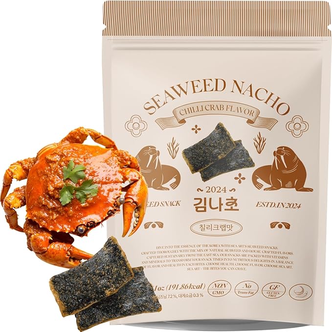 Korean Seaweed Nachos Chilli Crab Flavor – 40g (1.41oz) Resealable Zipper Pack – Bold Savory Kick, Light & Crispy Gourmet Snack