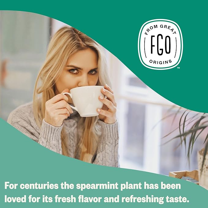 FGO Organic Spearmint Leaf Tea, 100 Count, Eco-Conscious Tea Bags, Caffeine Free, Resealable Bag, Packaging May Vary (Pack of 1)