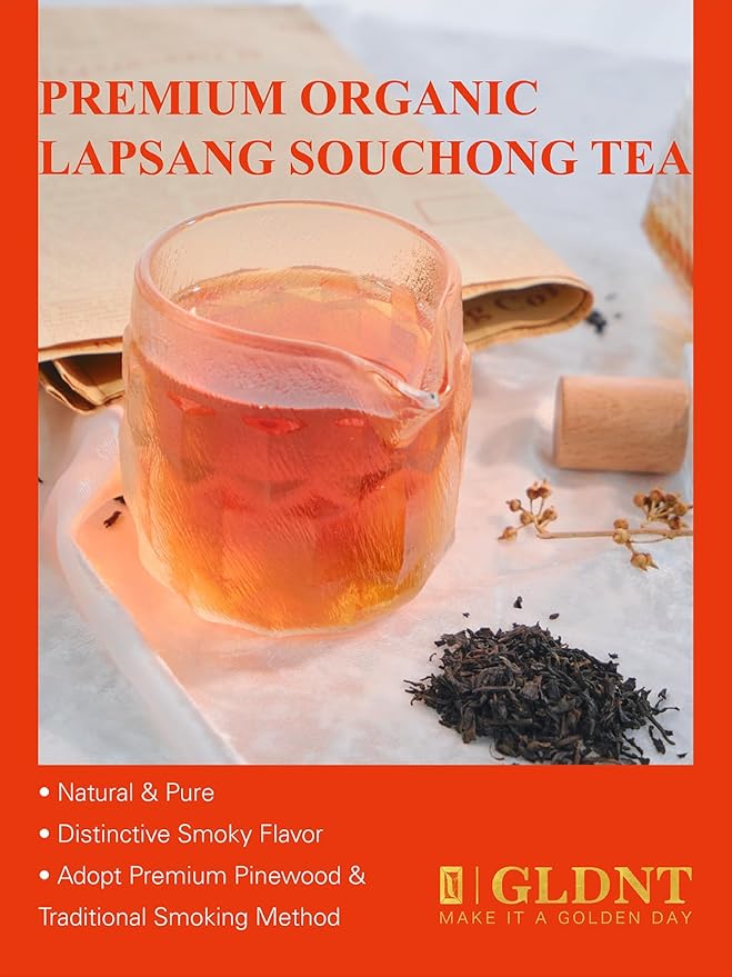 GLDNT Organic Lapsang Souchong Tea, Chinese Smoked Organic Black Tea Loose Leaf, Smoky Taste, Caffeinated, 7oz/200g