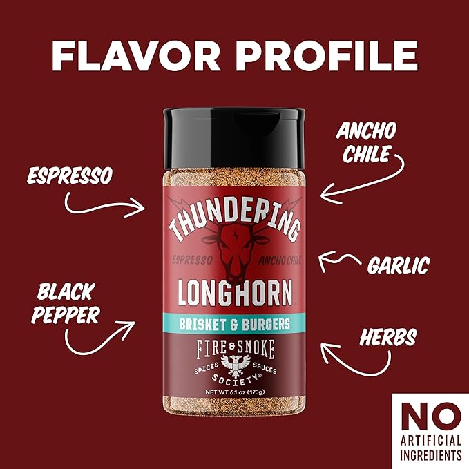 Fire & Smoke Society Thundering Longhorn Steak Seasoning | 6.1 oz M | Steak Rub for Smoking and Grilling Meat | Brisket, Burgers Dry BBQ Rubs and Spices