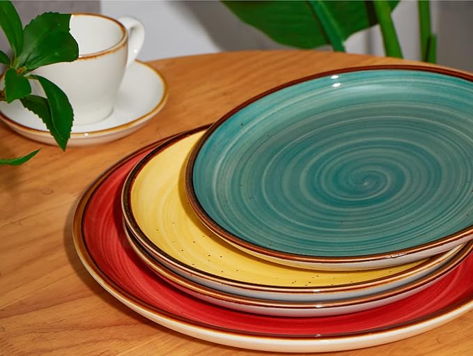 ONEMORE Porcelain Plates Set 10.5 inch Large Dinner Plates for Salad Dessert Ceramic Serving Plate Set of 4, Microwave and Dishwasher Safe