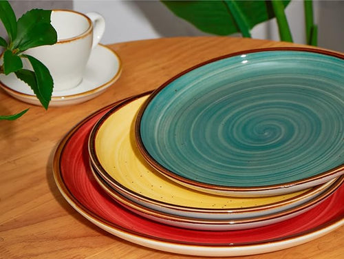 ONEMORE Porcelain Plates Set 10.5 inch Large Dinner Plates for Salad Dessert Ceramic Serving Plate Set of 4, Microwave and Dishwasher Safe