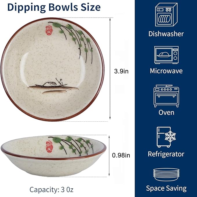 6PCS Sauce Dish, Ceramic Dipping Sauce Bowls,Small Bowl,Soy Sauce Dish Dipping Sauce Bowl,Sauce Plates Tiny Bowls for Condiments Sushi Dishes Soy Sauces Ketchup Snack Side Dishes Set of 6