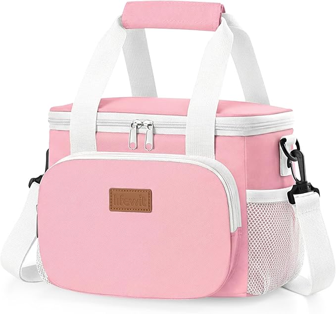 Lifewit Medium Lunch Bag, Insulated Lunch Box, Soft Cooler Cooling Tote for Adult Men Women, Light Pink 12-Can (9L)