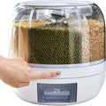 Rotating grain storage container,rice dispenser,6-compartment rice container, 360° rotating food dispenser One-Click Output rice Storage Round Grain Dispenser Kitchen for Grains, Beans, Rice.