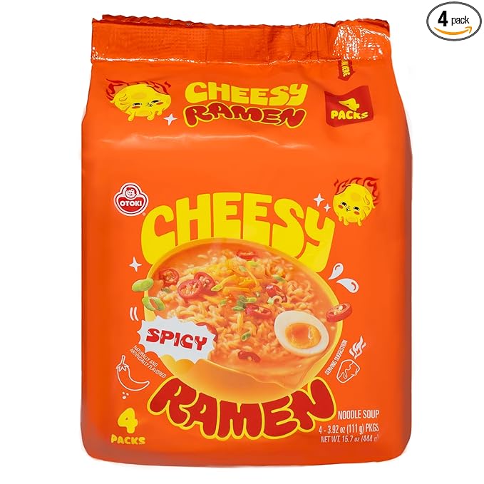 Cheesy Ramen – Spicy Cheddar Soup Ramen | Bold, Cheesy Heat, Korean-Style Spice | 3.92 oz (Pack of 4)