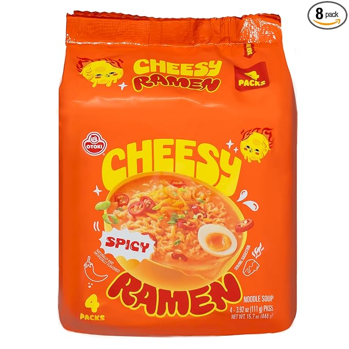 Cheesy Ramen – Spicy Cheddar Soup Ramen | Bold, Cheesy Heat, Korean-Style Spice | 3.92 oz (Pack of 8)