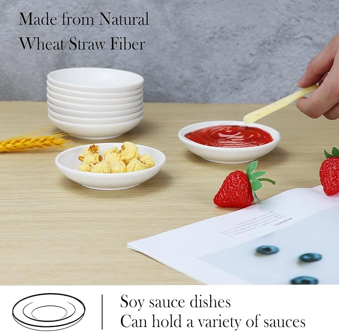 PYRMONT Wheat Straw Dip Bowls 2 OZ Dipping Sauce Bowls Set of 8 Unbreakable Sauce Bowls for Ketchup,Salsa,Microwave & Dishwasher Safe Condiment Bowls for Kitchen,BBQ,RV,Party-White