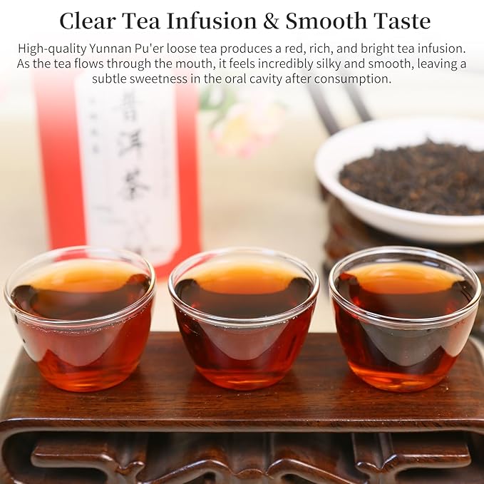 Yuexi Puerh Tea Loose Leaf Grade AAA Chinese Yunnan Puer Aged Fermented Pu-erh Ripe Puerh Chinese Tea Yunnan Ancient Tree 普洱茶 熟茶 宫廷普洱茶 云南勐海 7.05oz/200g
