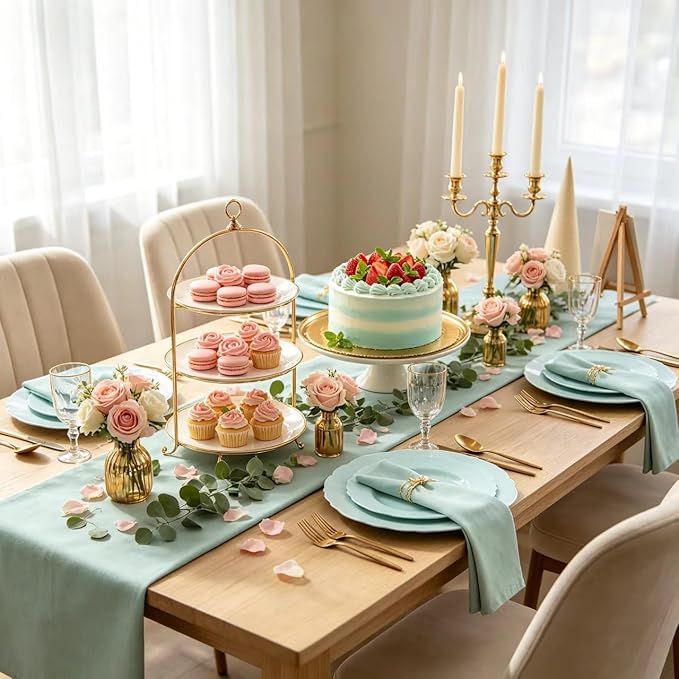 WDF 60pcs Mint Green Plastic Plates - Baroque Dinner Plates Including 30 Green Plates Disposable10.25inch, 30 Dessert Plates 7.5inch for Upscale Wedding/Party/Picnic/Spring