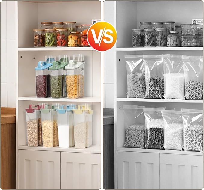 LEAWALK Airtight 10LBS/ Rice/Cereal/Dry Food Storage Container BPA Free, 5.28Qt Clear Plastic Kitchen and Pantry Organization Bin Suitable for Oats, Flour, Sugar, Pasta, Pet Food, etc (Fruit Green