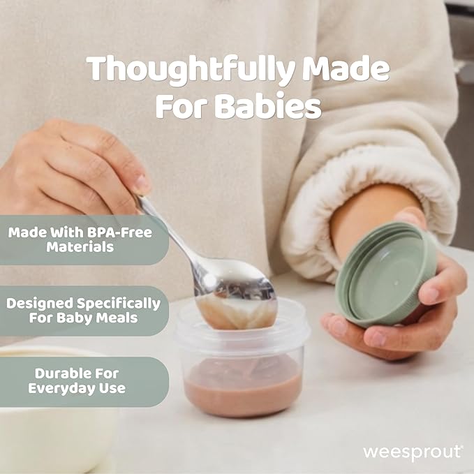 WeeSprout Leakproof Baby Food Storage - 12 Set, Small Plastic Containers with Lids, Lock in Freshness, Nutrients & Flavor, Freezer & Dishwasher Friendly, 4oz Snack Containers (Variety Pastel)