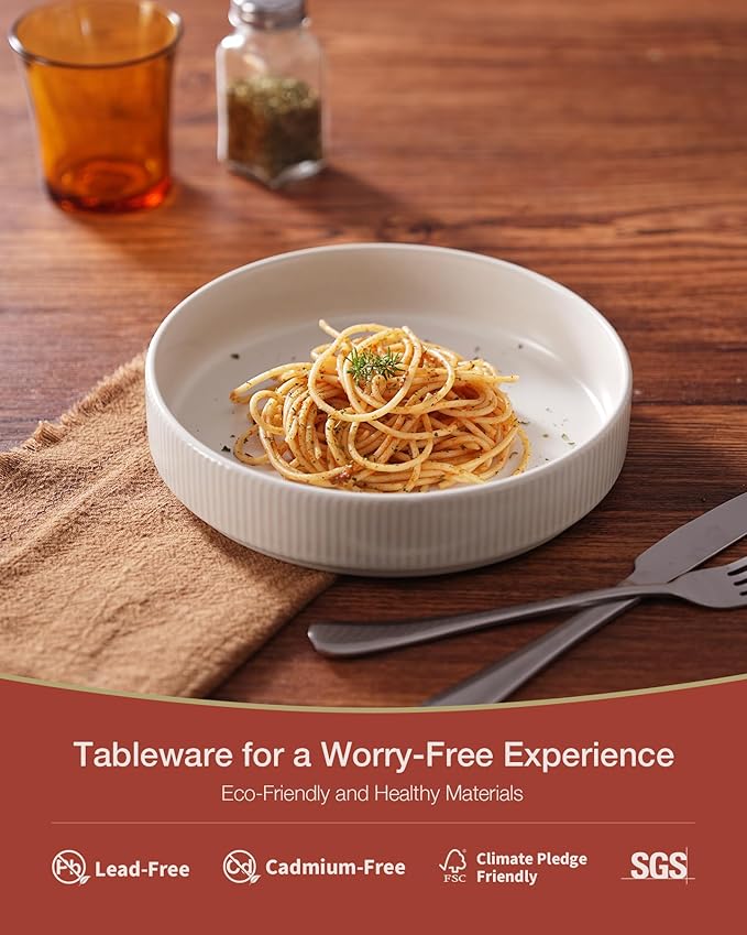 famiware Star 7.5" Pasta Bowls Set, Salad Bowl Set of 8, Double Reactive Glaze, Stackable, Ideal for Your Friend for Housewarming, Festivals, Matte White