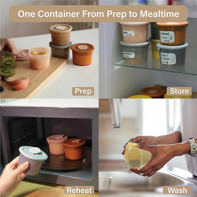 Moonkie Silicone Baby Food Containers | 8oz/4 oz Baby Food Storage Jars with Airtight Lids and A Snack Cup Lid | Freezer,Microwave and Dishwasher Safe, Reusable Baby Food Jars for Infant & Toddler