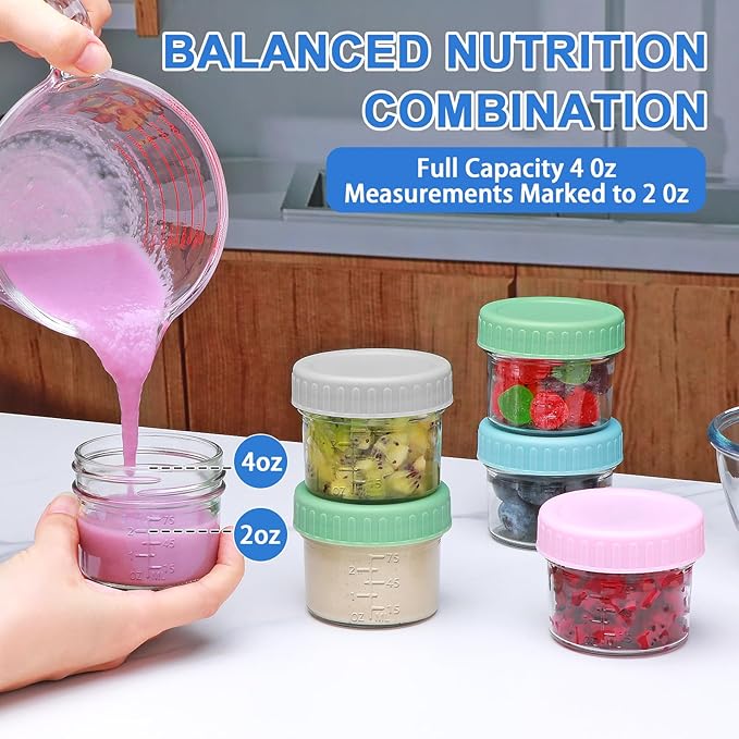 Accguan 16 Pack Glass Baby Food Storage Containers, 4 oz Baby Food Jars with Lids, Baby Food Maker for Microwave & Dishwasher Freezer Safe,BPA Free