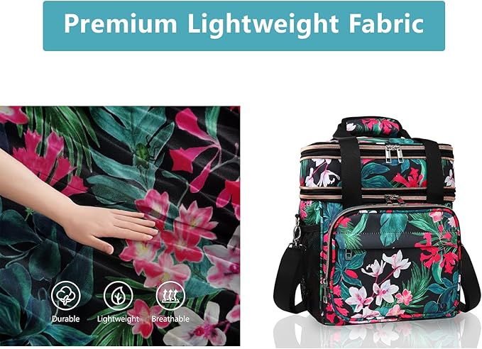 GLENKEY Tactical Lunch Box Cooler Bag - Expandable Insulated Lunch Bag for Men Women - Large Lunchbox for Adults Work Shifts Outdoor Trips Floral 16L