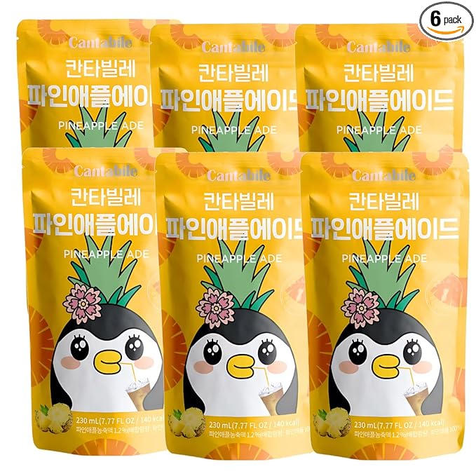 Cantabile Korean Convenience Store Pouch Drink Ready-to-Drink Refreshing Beverage Imported from Korea (6 Pack, Pineapple)