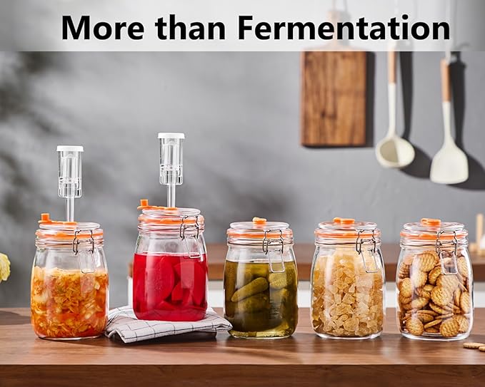 Fermentation Jar, 1.1 Liters Glass Fermenting Jar for Making Sauerkraut, Kimchi, Pickles, Mead, Cider & More, Pack of 2