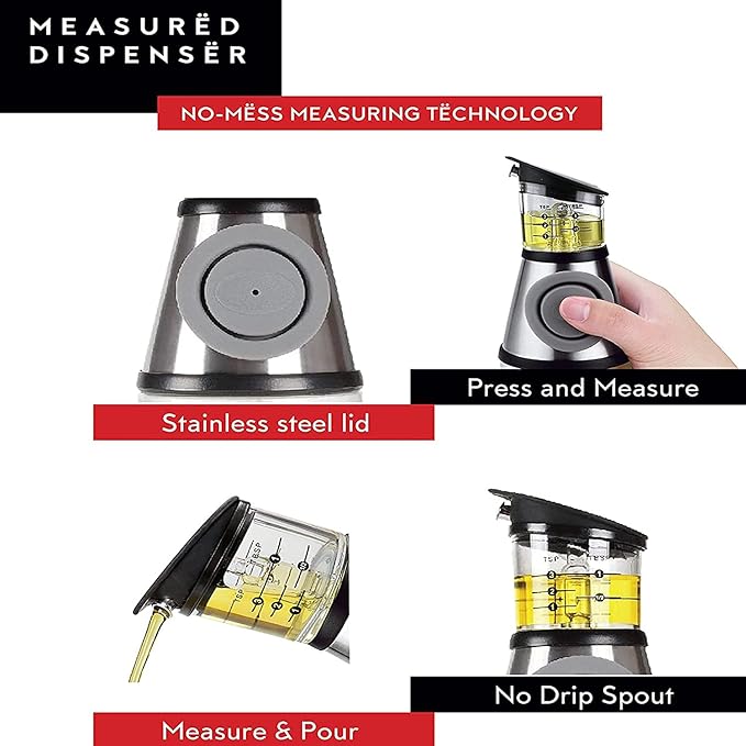 DWËLLZA KITCHEN Olive Oil Dispenser Bottle For Kitchen Set 6 oz Sprayer For Cooking and Glass 17 Oz. Cooking Pour Dispenser With Measurements for Cooking, Airfryer, Salad & BBQ